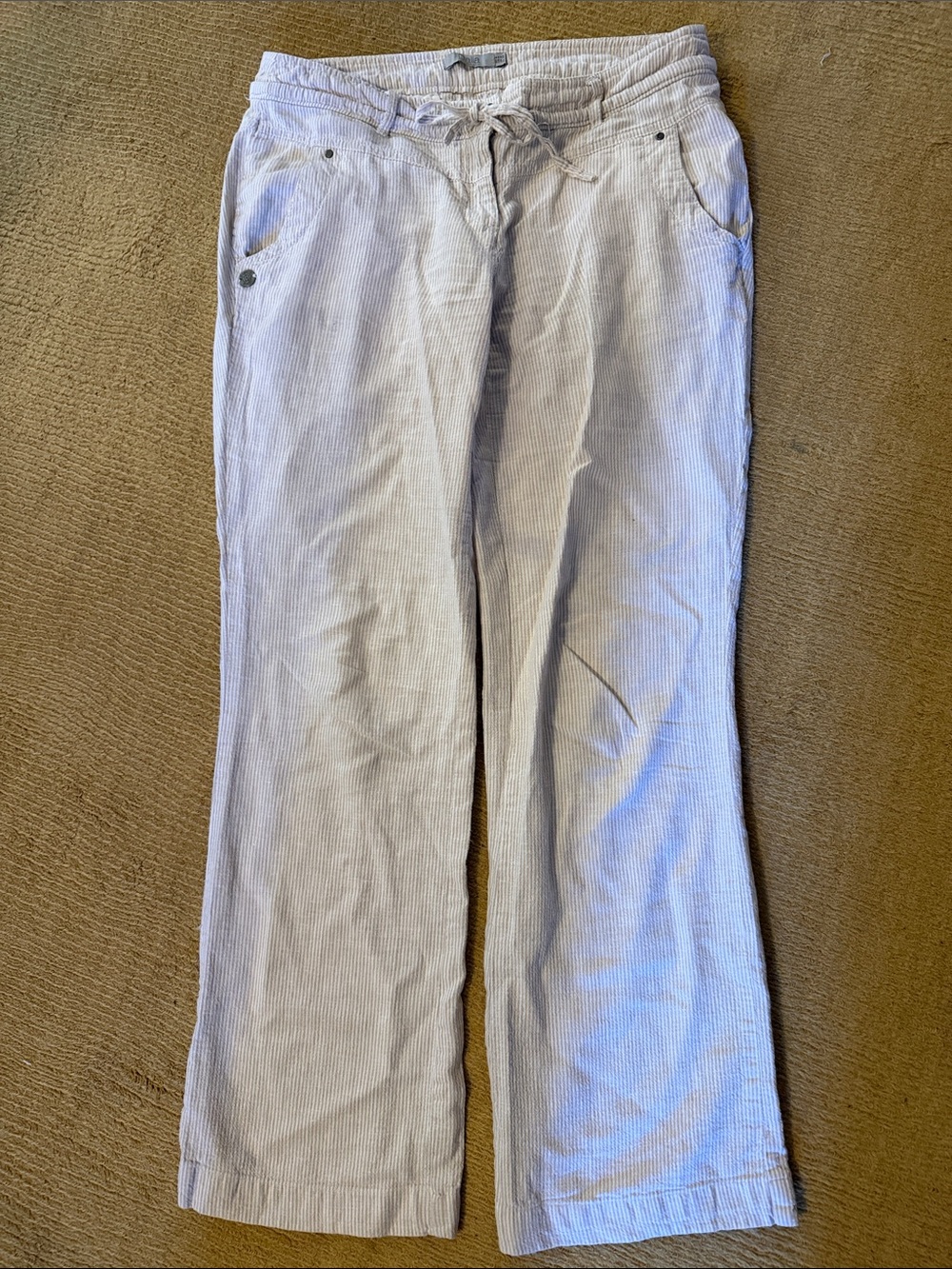 Dalia linen tan and white pinstriped Wide-Leg drawstring Pants